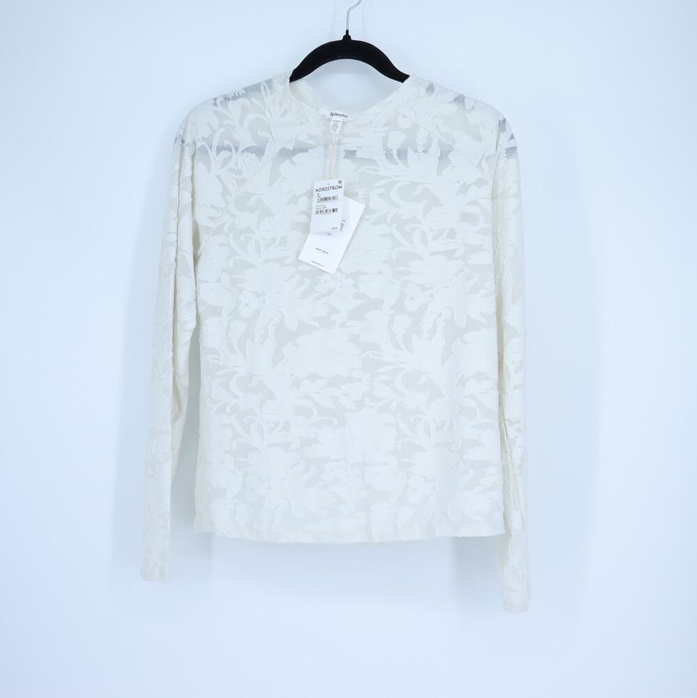 Splendid Cecelia Floral Top Pale Oak Jacquard Long Sleeve Women's M